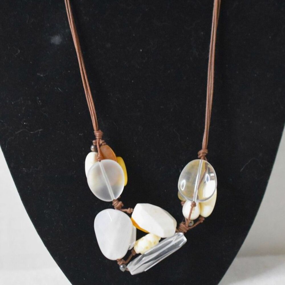 Silpada Retired 925 SS Quartz/Bone/Calcite/Magnesite Stone Leather Cord Necklace